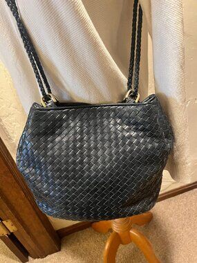 Aspects Dark Navy Woven Leather Shoulder Bag